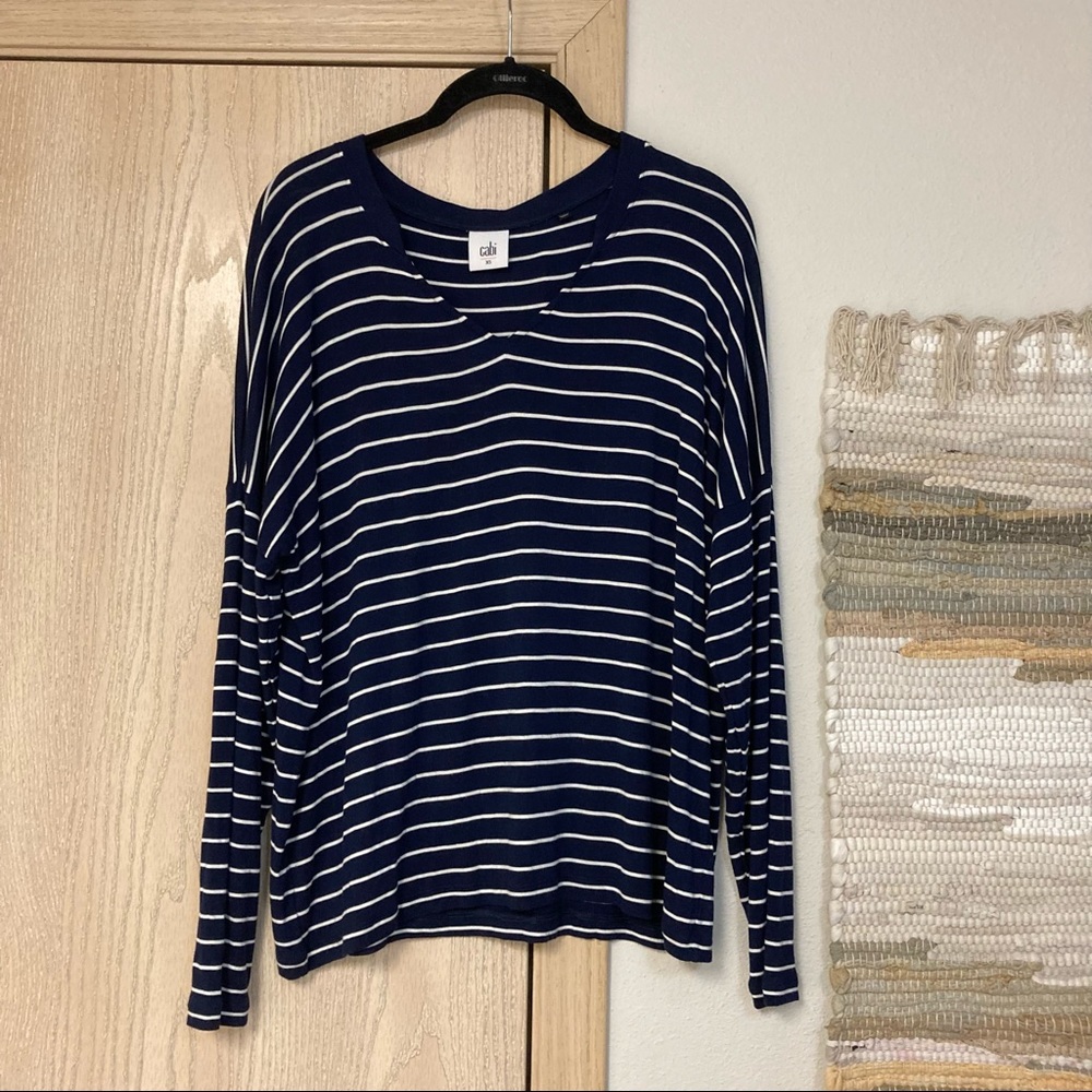 CAbi Ahoy Top Navy White Stripes Size Woman's XS (wears like a small/medium)